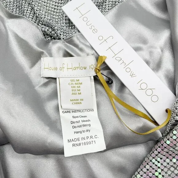 House of Harlow 1960 Rhinestone Mini Dress Womens Medium Disco Iridescent Club - Picture 7 of 9